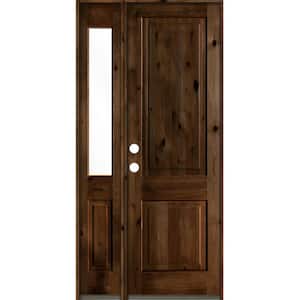 44 in. x 96 in. Rustic knotty alder 2-Panel Right-Hand/Inswing Clear Glass Provincial Stain Wood Prehung Front Door