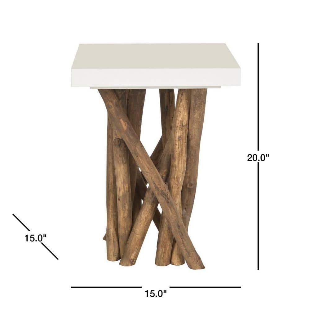 Transitional Hartwick 15'' White Square Side Table with Reclaimed Teak Legs