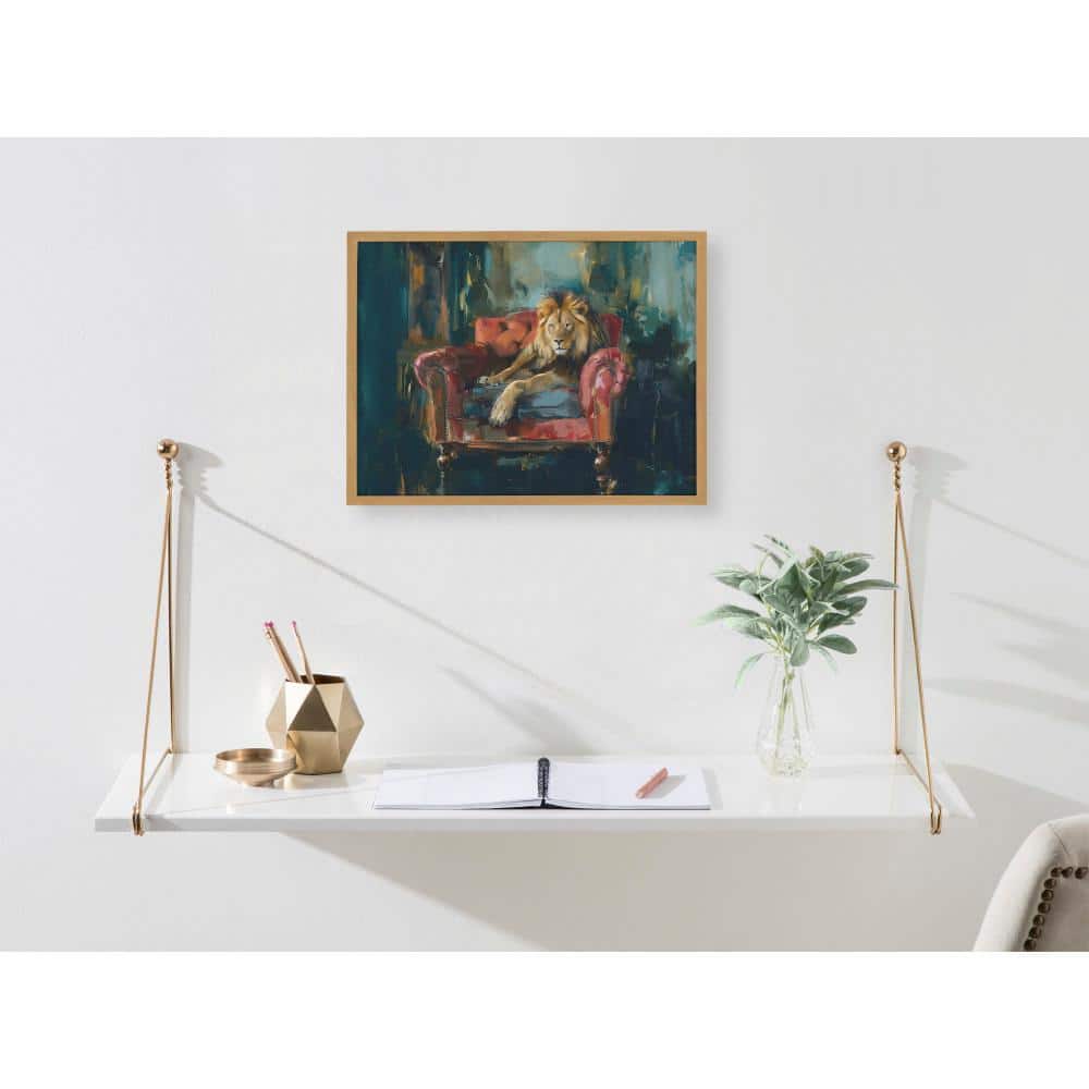 Majestic Lion Portrait in Rich Jewel Tones with Gold Frame