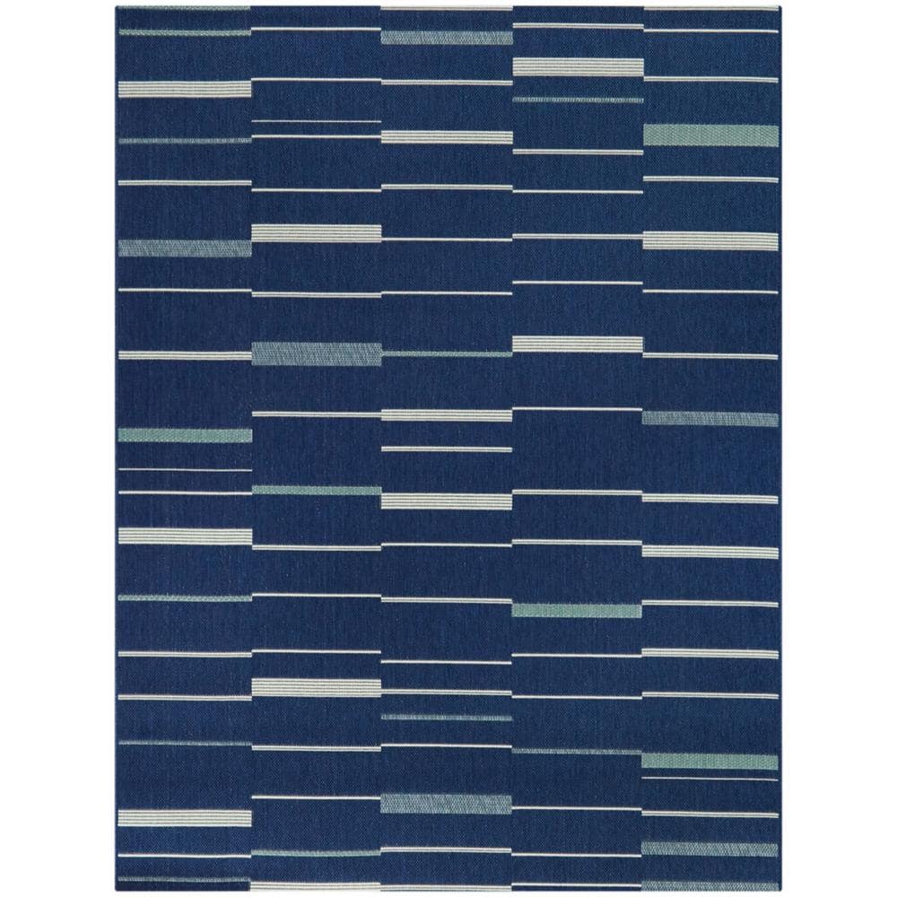 Navy Stripe Braided Synthetic Rectangle Rug - 7'10" x 10'