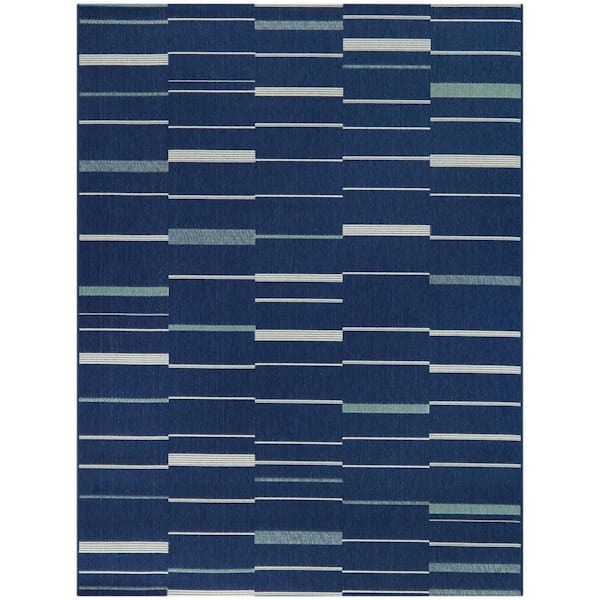 BALTA Hugo Navy 7 ft. 10 in. x 10 ft. Stripe Indoor/Outdoor Area Rug