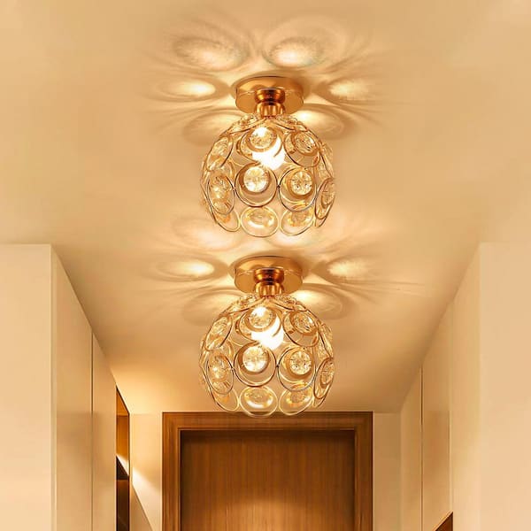 7 in. 1-Light Gold Mini Crystal Semi-Flush Mount with Elegant and Modern Look