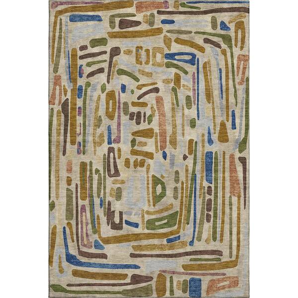 Mayfield Premium Machine Washable Abstract AMF2432 Beige 9 ft. x 12 ft. Area Rug