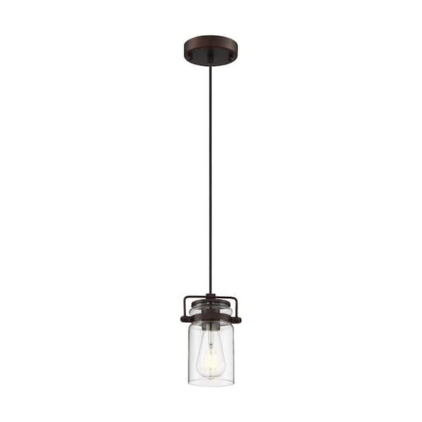 SATCO Antebellum 60-Watt 1-Light Mahogany Bronze Shaded Mini Pendant Light with Clear Glass Shade and No Bulbs Included