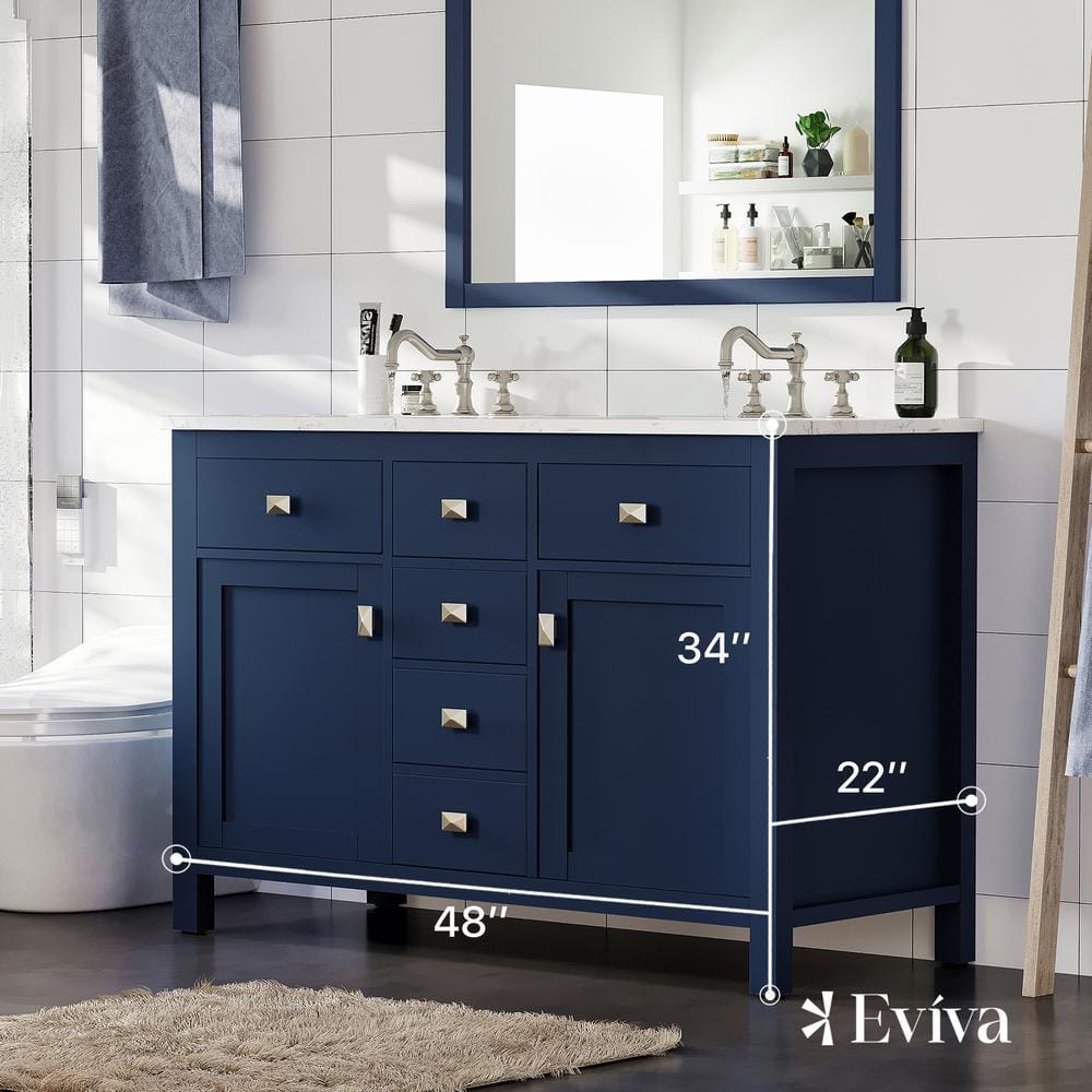 Artemis 48" Blue Solid Wood Double Sink Bathroom Vanity