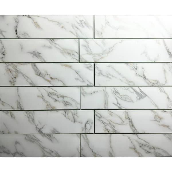 ABOLOS Tuscan Design Calacatta Gold Large Format 4 in. x 16 in. Marble Look Glass Wall Tile (2.66 sq. ft./Case)