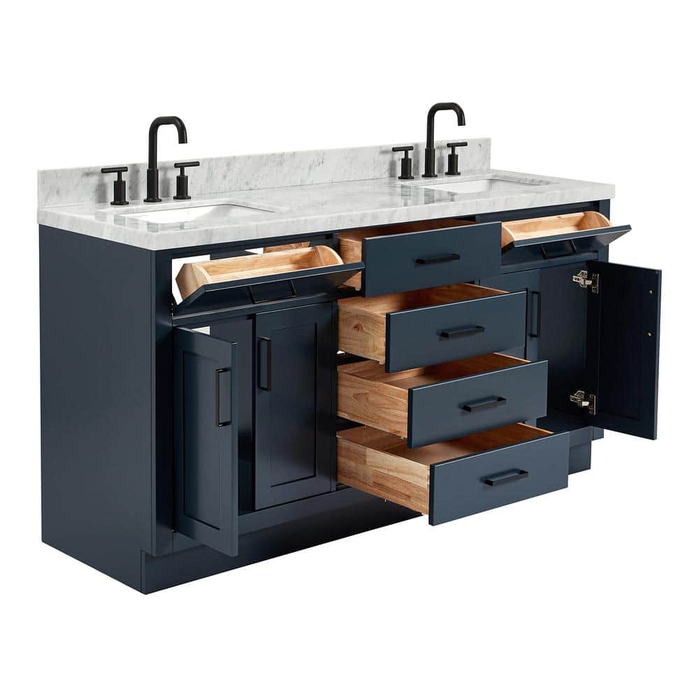Midnight Blue Double Freestanding Vanity with Marble Top