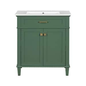 30 in. W x 18 in. D x 34 in. H Single Sink Freestanding Bath Vanity in Green with White Ceramic Top