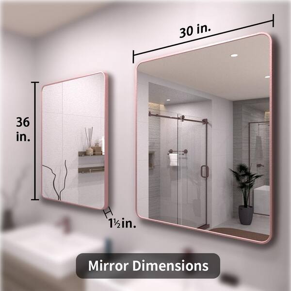 30 in. W x 36 in. H Rectangular Framed Wall Bathroom Vanity Mirror in Rose Gold 30 in. W x 36 in. H Rectangular Framed Wall Bathroom Vanity Mirror in Rose Gold