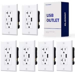 21W USB Wall Outlet with Type A and Type C USB Ports, 20 Amp Tamper Resistant, with Wall Plate,Black (6 Pack)