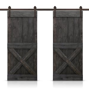 Mini X 40 in. x 84 in. Charcoal Black Stained DIY Solid Pine Wood Interior Double Sliding Barn Door with Hardware Kit