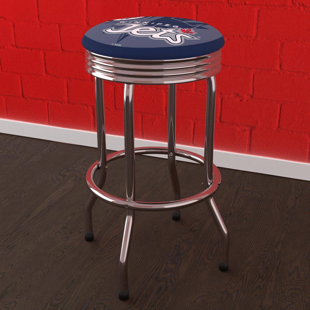Winnipeg Jets Logo 29 in. Blue Backless Metal Bar Stool with Vinyl Seat