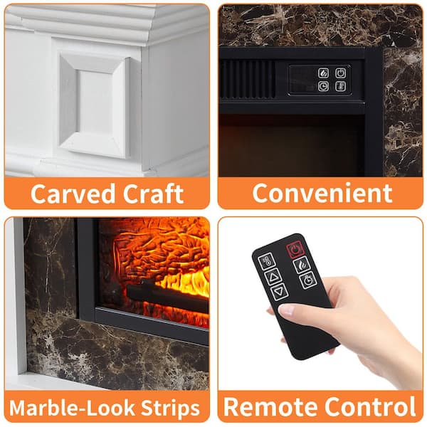 46 in. Freestanding Mantel with 23 in. Electric Fireplace insert, 3-Level Flame, Remote Control, 4777 BTU Heater, White