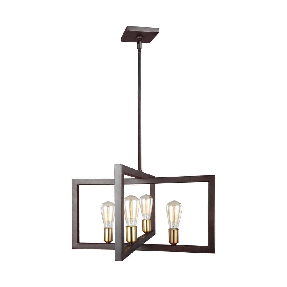 Bronze Mini Cage 4-Light Chandelier with Brass Accents