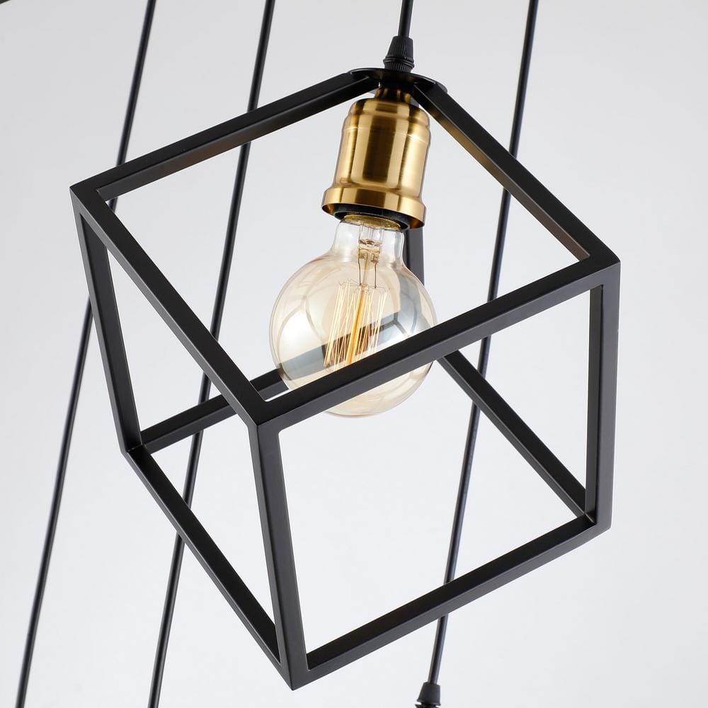 Black Geometric Cage 7-Light Cluster Stairway Chandelier