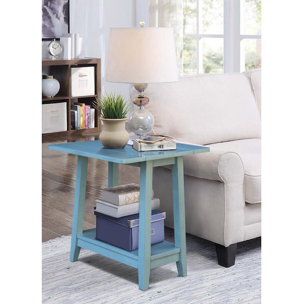 International Concepts 22 in. Antiqued Ocean Blue Square Dropleaf Side Table