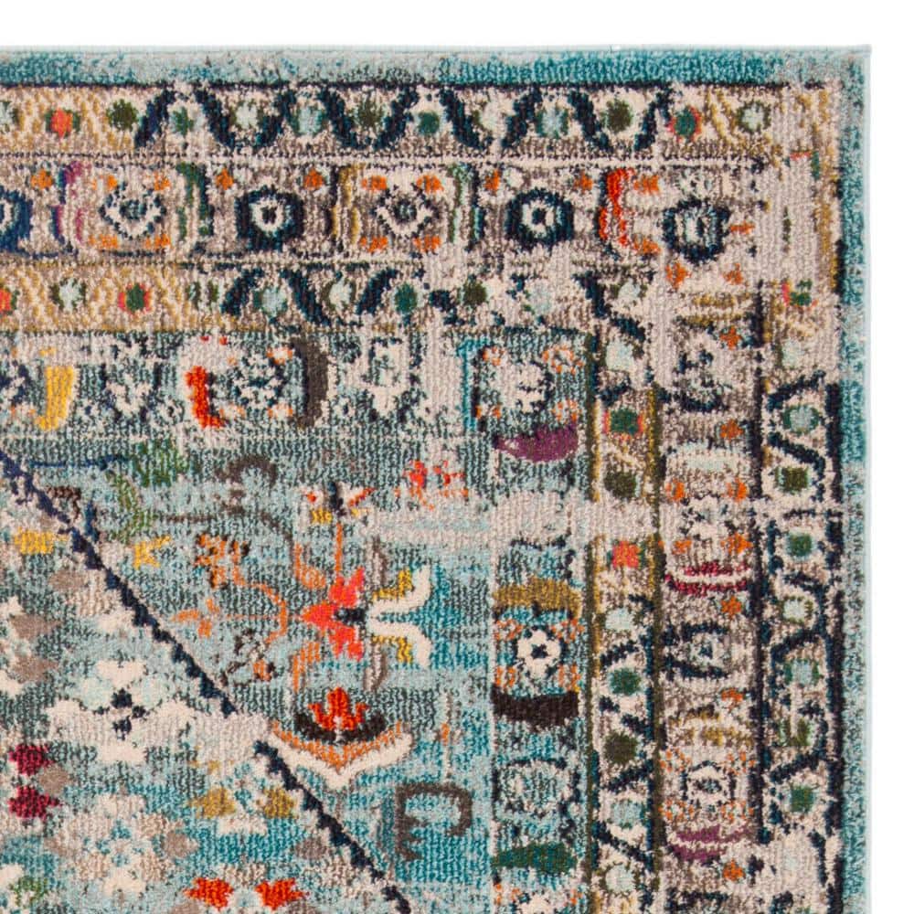 Elysian Bloom Hand-Knotted Blue Floral Synthetic Area Rug - 6'7" X 9'2"