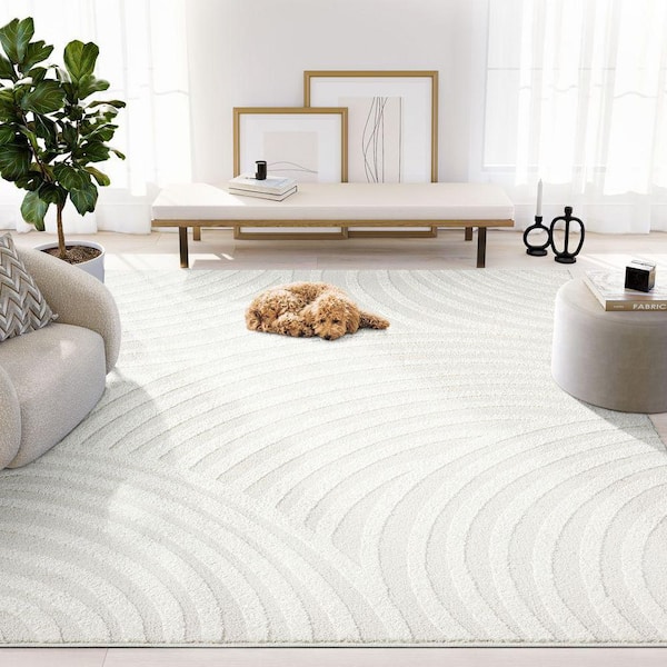 Nomad Cream 7 ft. 9 in. x 10 ft. 2 in. Linear Curves Polypropylene Area Rug