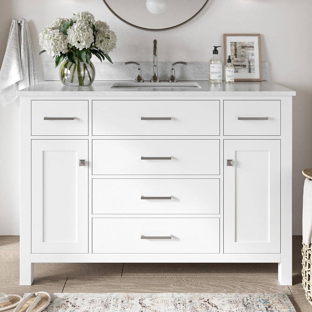 Bristol 48 in. Single Sink Freestanding Bathroom Vanity in White with 0.75 in. Carrara White Marble Top price history on PriceWatchPro