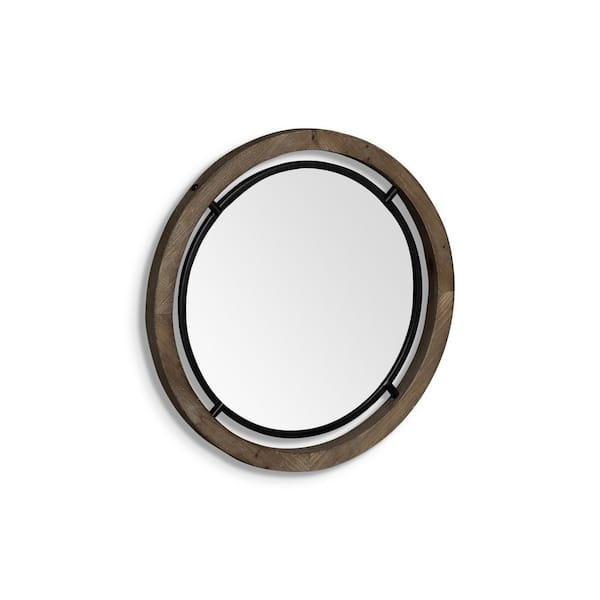 HomeRoots 19.25 in. W x 19.25 in. H Wood Brown Wood Decorative Mirror