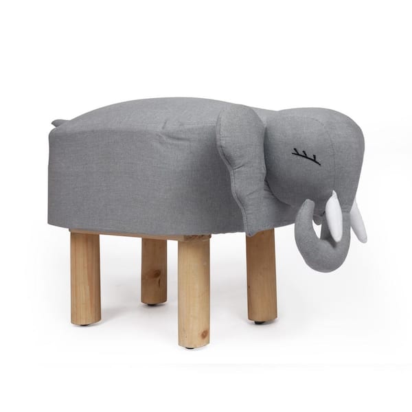 Noble House Goshen Silver Fabric Upholstered Elephant Ottoman