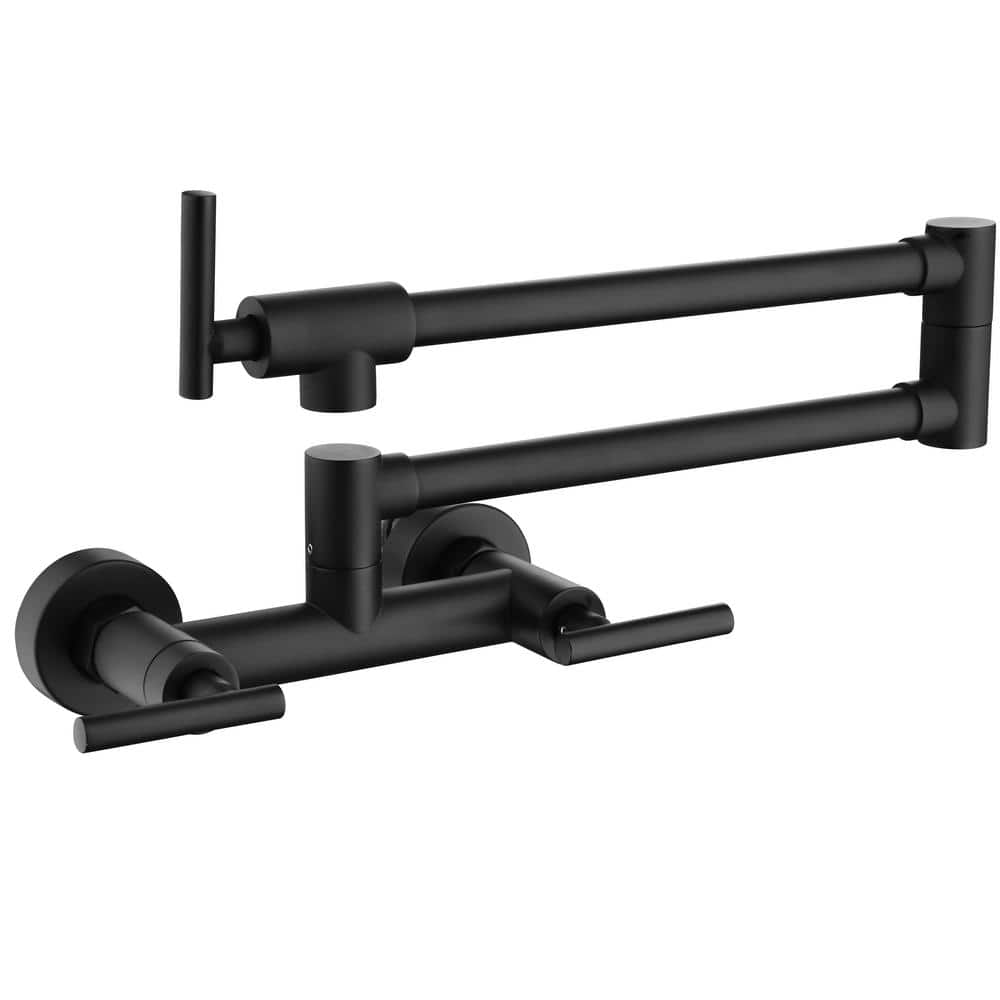 Modern Wall Mount Hot Cold Water Faucet with Folding Stretchable 3 Handles 2 Holes Pot Filler Faucet in Black price history on PriceWatchPro