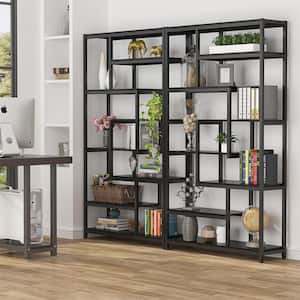Katarina 70.9 in. Black Wood 8-Shelf Etagere Bookcase with Open Back
