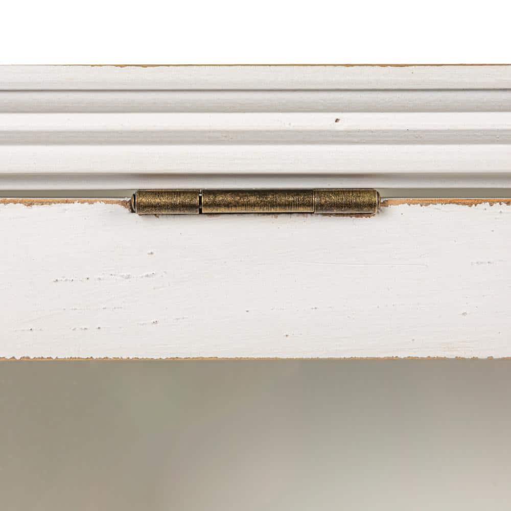 Ivory Wood and Glass Wall Cabinet with Hooks