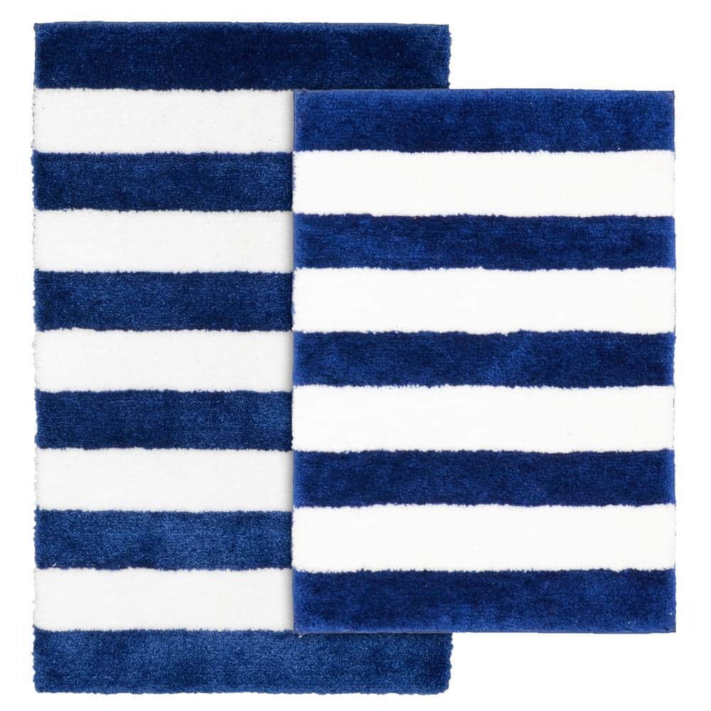 Hendaye striped cotton bath mat nautical blue/white La Redoute Interieurs