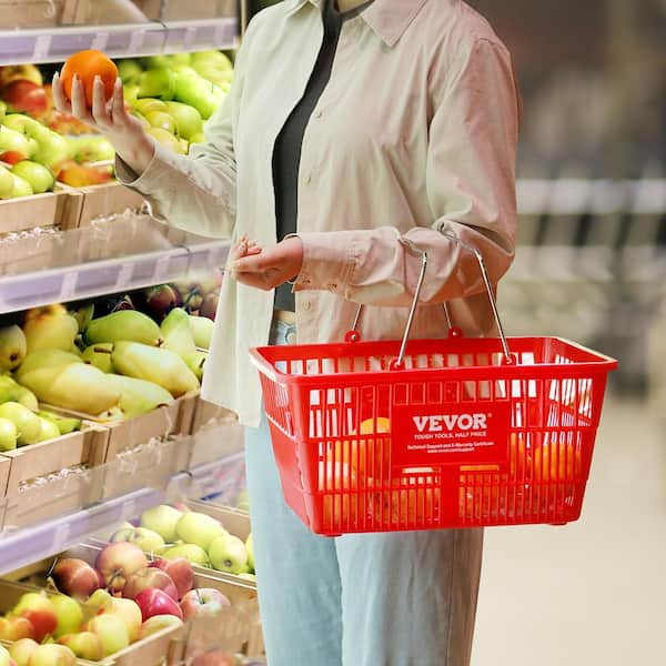 Red Plastic Shopping Basket with Wheels