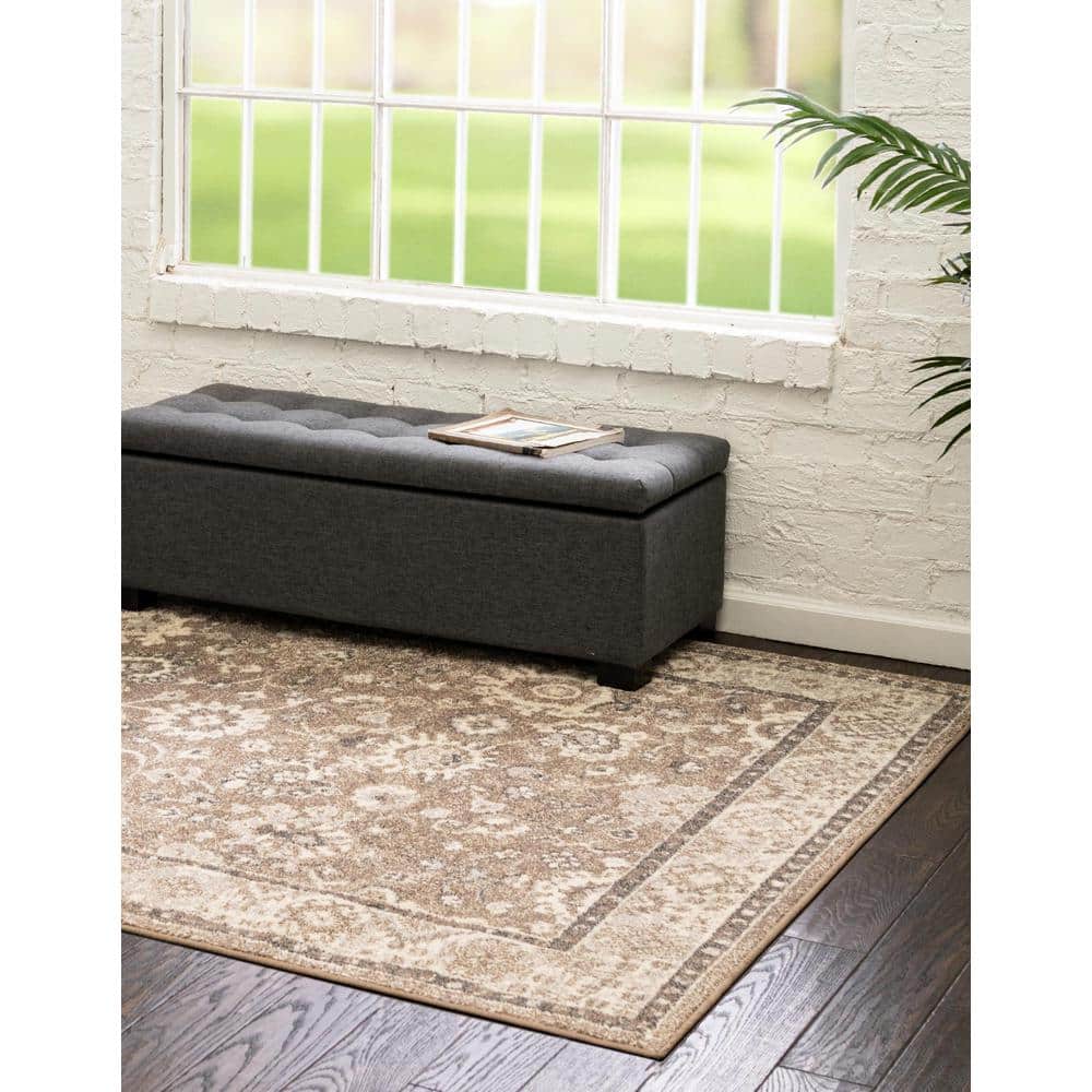Penrose Vintage Overdyed Light Brown & Blue Floral Area Rug