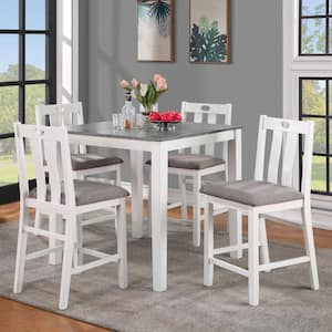 Peavine 5-Piece Square Wood Top White and Gray Counter Height ​Dining Table Set