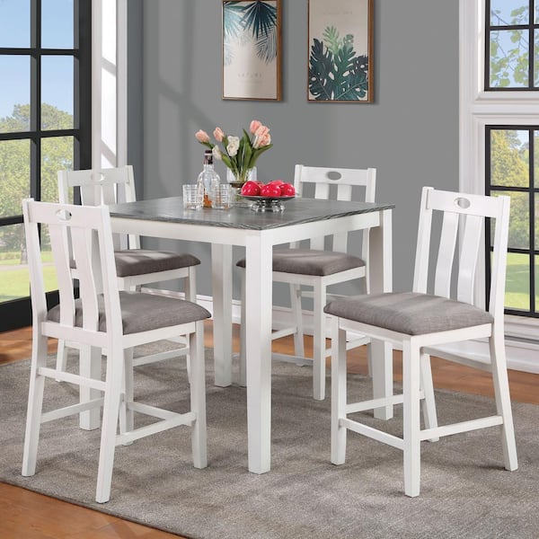 Peavine 5-Piece Square Wood Top White and Gray Counter Height ​Dining Table Set