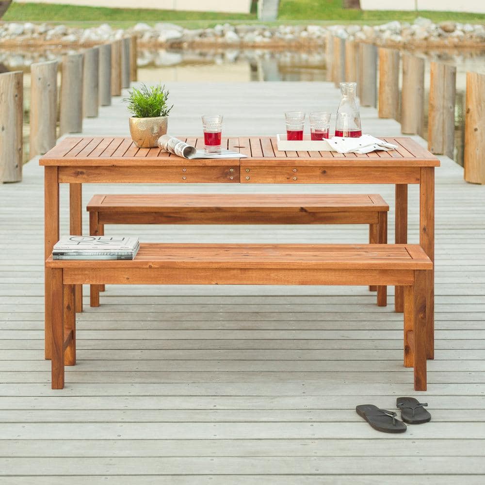 Brown Curved Acacia Wood Patio Dining Set for 4
