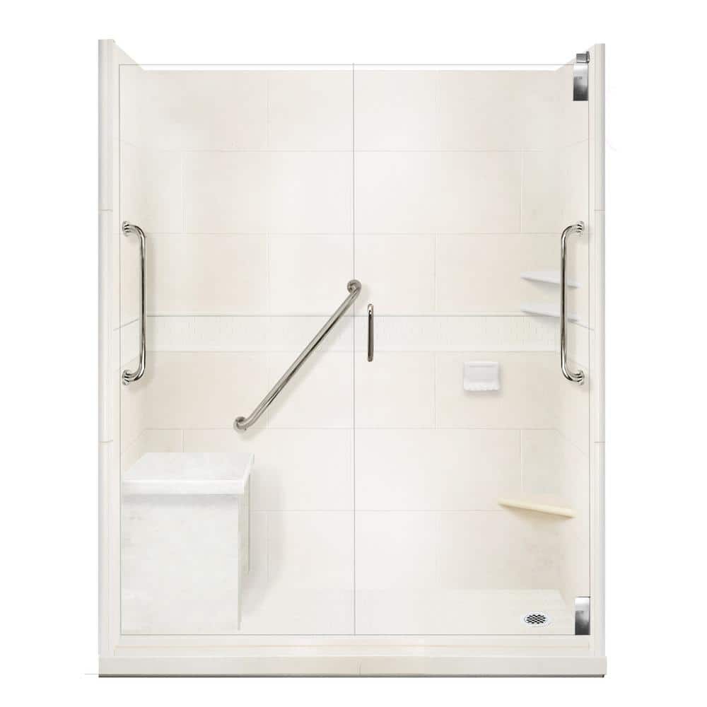 American Bath Factory Classic Freedom Grand Hinged 30 in. x 60 in. x 80 in.  Right Drain Alcove Shower Kit in Natural Buff and Chrome AFGH-6030NC-RD-CH  