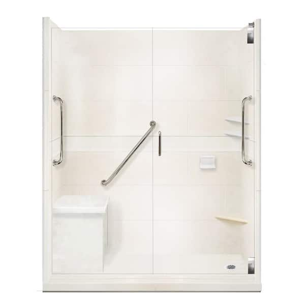 American Bath Factory Classic Freedom Grand Hinged 34 in. x 60 in. x 80 in. Right Drain Alcove Shower Kit in Natural Buff and Chrome