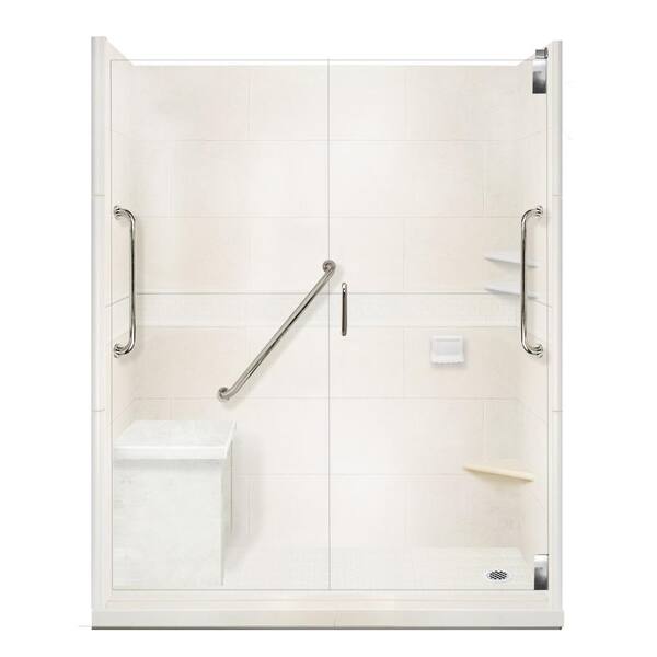 American Bath Factory Classic Freedom Grand Hinged 36 in. x 60 in. x 80 in. Right Drain Alcove Shower Kit in Natural Buff and Satin Nickel