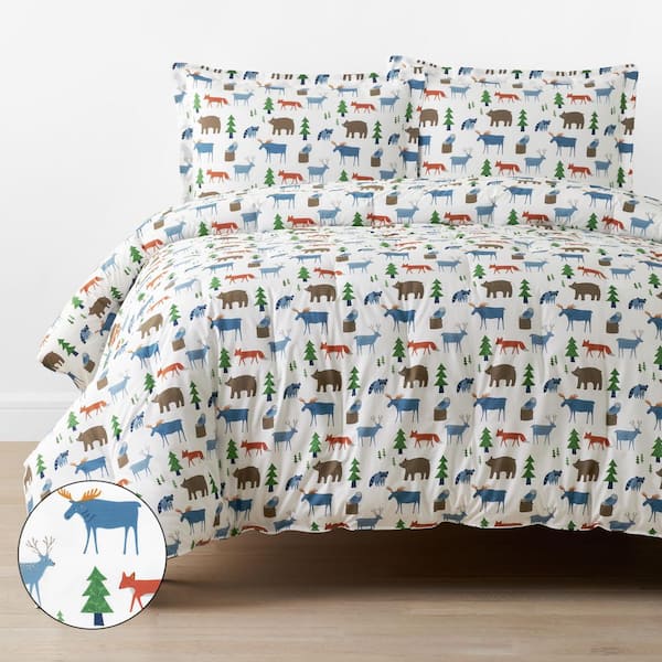Company Kids White Multi Forest Friends Organic Cotton Percale Full/Queen Comforter Set