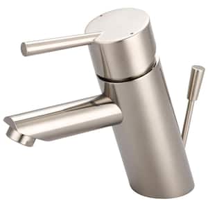 Single Handle Single Hole Deck Mounted Standard Bathroom Faucet with Drain Assembly in Brushed Nickel