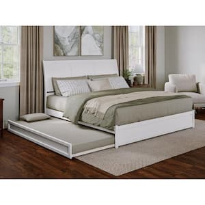Andorra White Solid Wood Frame King Platform Bed with Panel Footboard and Twin XL Trundle