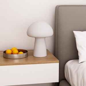 9 in. White Glass Nightstand Light Mushroom Table Lamp