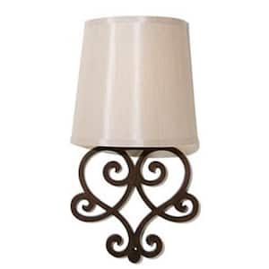 Heart Bronze Wall Scroll Integrated LED Battery Operated Indoor Wall Sconce With Tan Fleck Shade