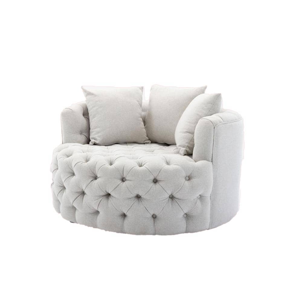 Upholstered Linen Barrel Chair with Ottoman Latitude Run Fabric: Beige 100% Linen