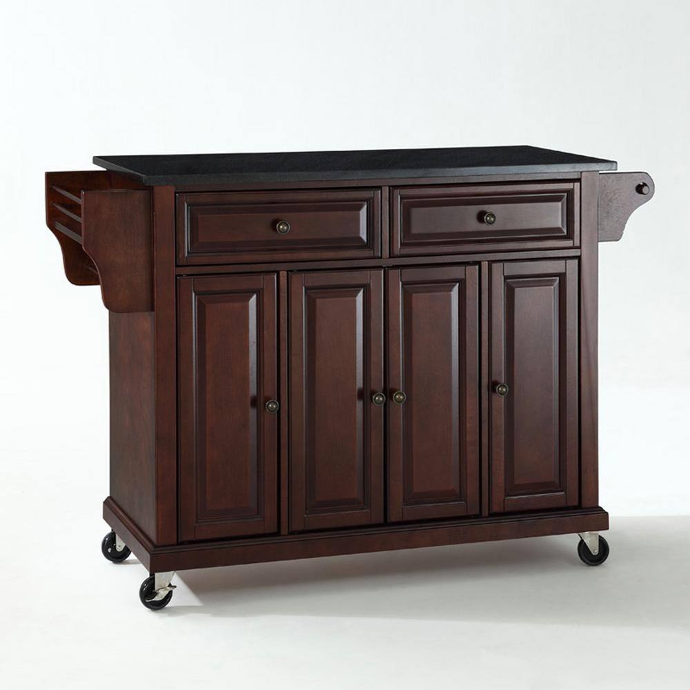 Vintage Mahogany Kitchen Cart with Spice Rack and Granite Top