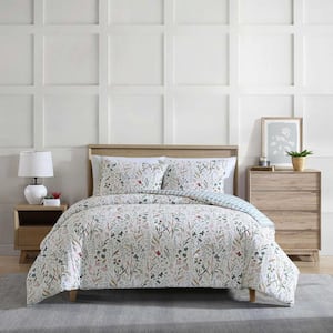 Woodland Forest White/Grey/Pink 2-Piece Cotton Twin Reversible Comforter Sham Set