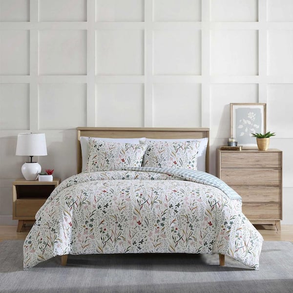 Woodland Forest White/Grey/Pink 3-Piece Cotton King Reversible Comforter Sham Set