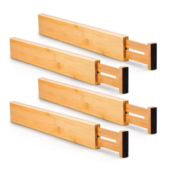 4-Pack 2.4 in. H x 16.6 in.-21.7 in. W x 0.6 in. D Adjustable Natural Bamboo Kitchen Drawer Dividers, Drawer Organizers