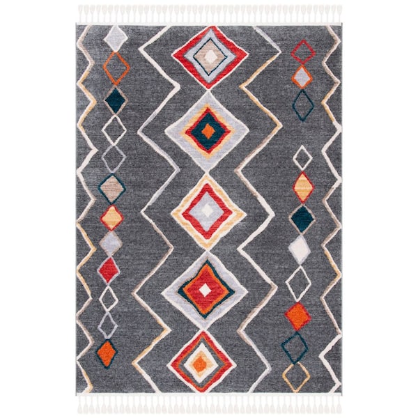 SAFAVIEH Farmhouse 5 ft. x 8 ft. Dark Gray/Gold Diamond Zig-Zag Area Rug