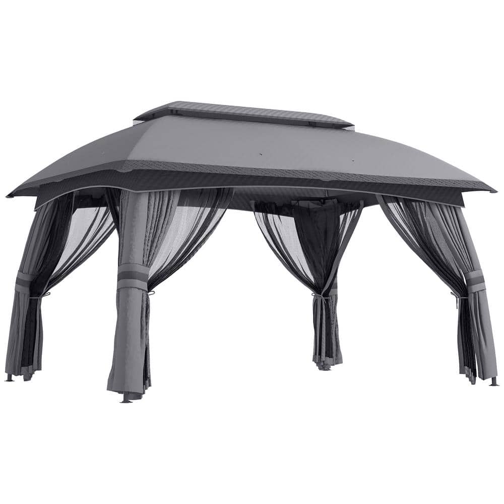 Zeus & Ruta 10 ft. x 13 ft. Dark Gray Outdoor Patio Dome Gazebo