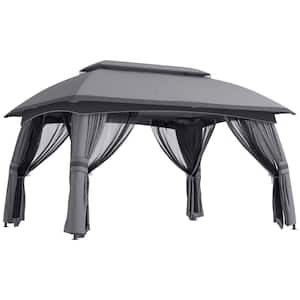 10 ft. x 13 ft. Dark Gray Outdoor Patio Dome Gazebo Canopy Shelter with Vented Roof for Garden, Lawn, Backyard and Deck